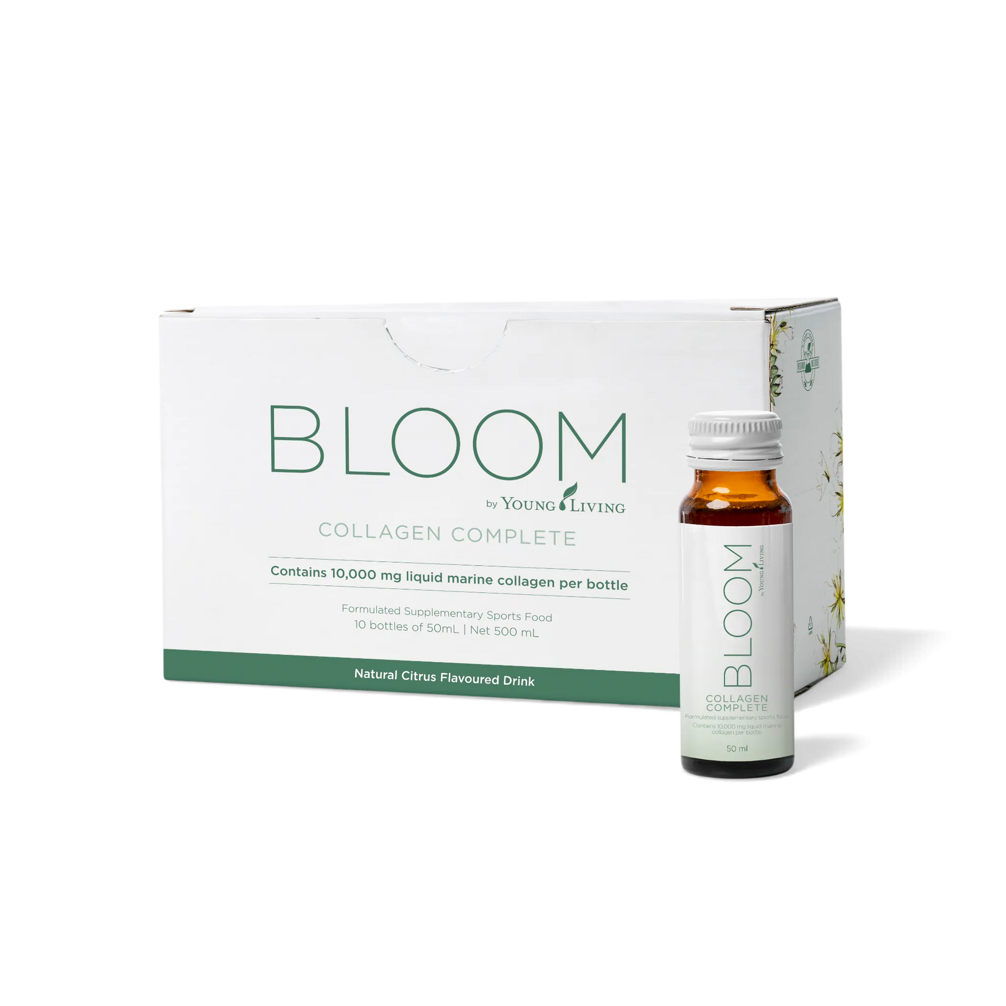 Bloom Collagen Complete carton with a single liquid collagen bottle