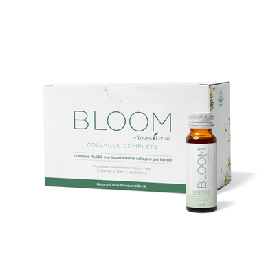 Bloom Collagen Complete carton with a single liquid collagen bottle