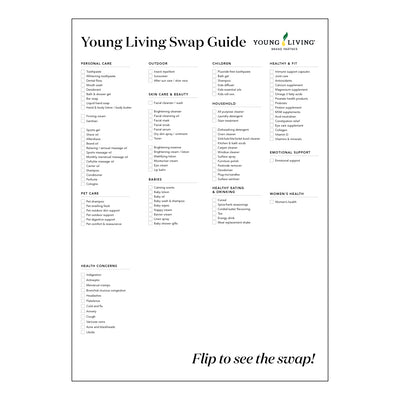 Young Living Swap Guide checklist booklet listing product categories