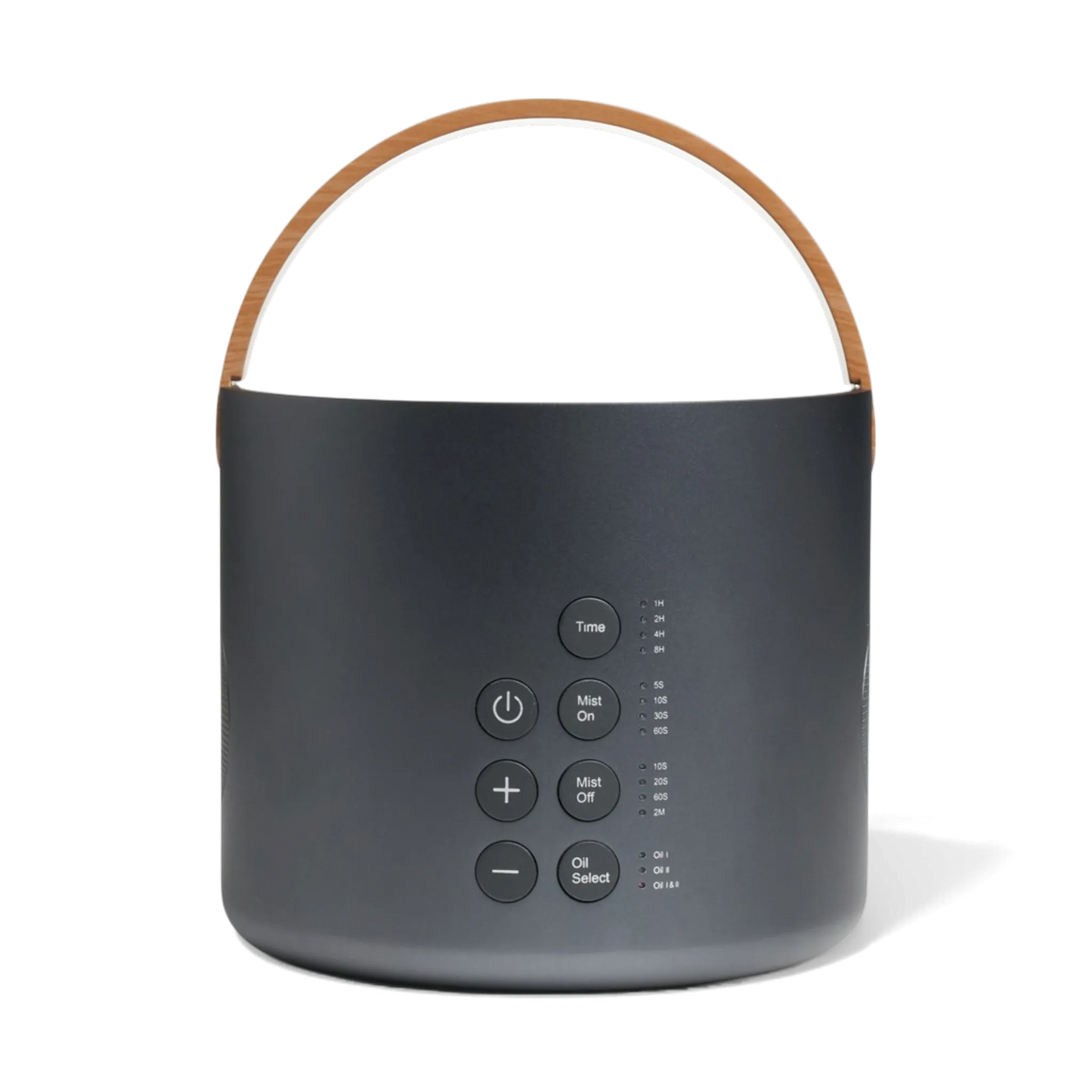 Charcoal Duet diffuser with a tan leather carry handle and control buttons